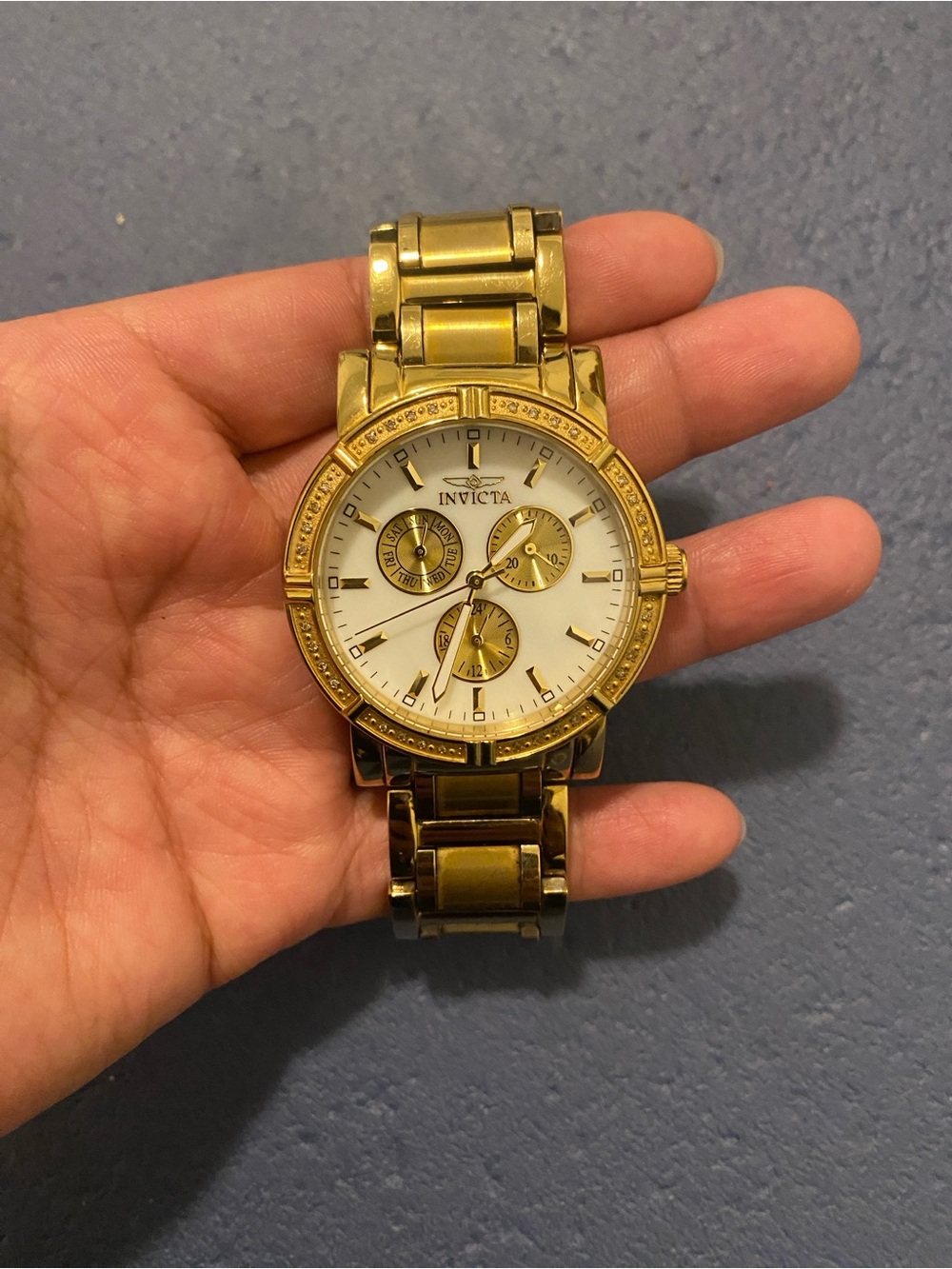 Invicta Gold and White Chronograph Bracelet Watch